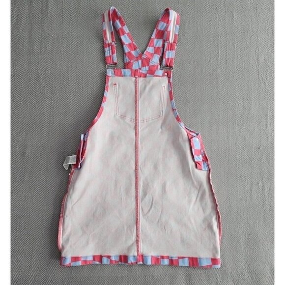 Forever 21 Denim Bib Overall Dress Women's Small Pink and Gray Checkerboard - Picture 5 of 10
